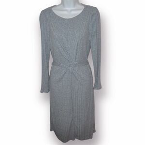 Julia Jordan Gray Criss Cross Tie Front Ribbed Knit Midi Dress Sweater 12 NWT